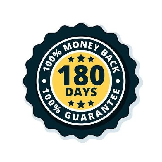 Seller promotional 180-day money-back guarantee badge